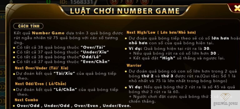 Luật chơi Number game Gemwin